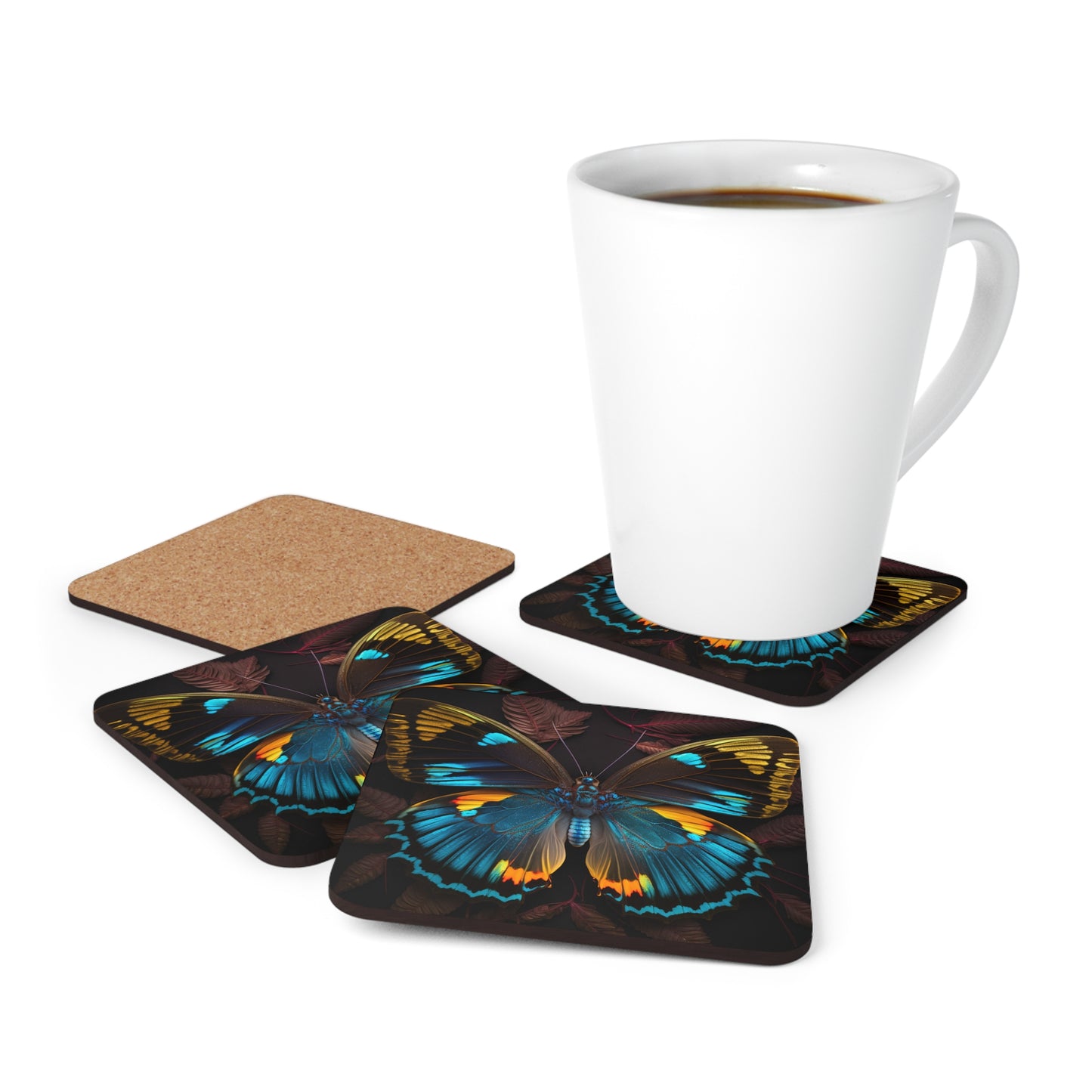 Corkwood Coaster Set Neon Butterfly Flair 1