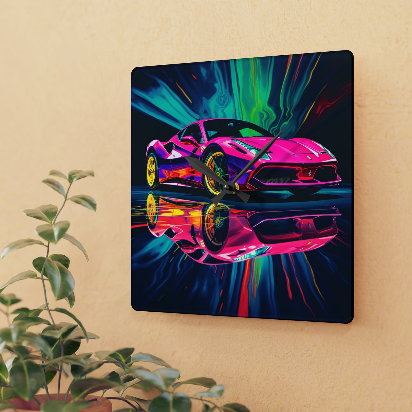 Acrylic Wall Clock Pink Ferrari Macro 4