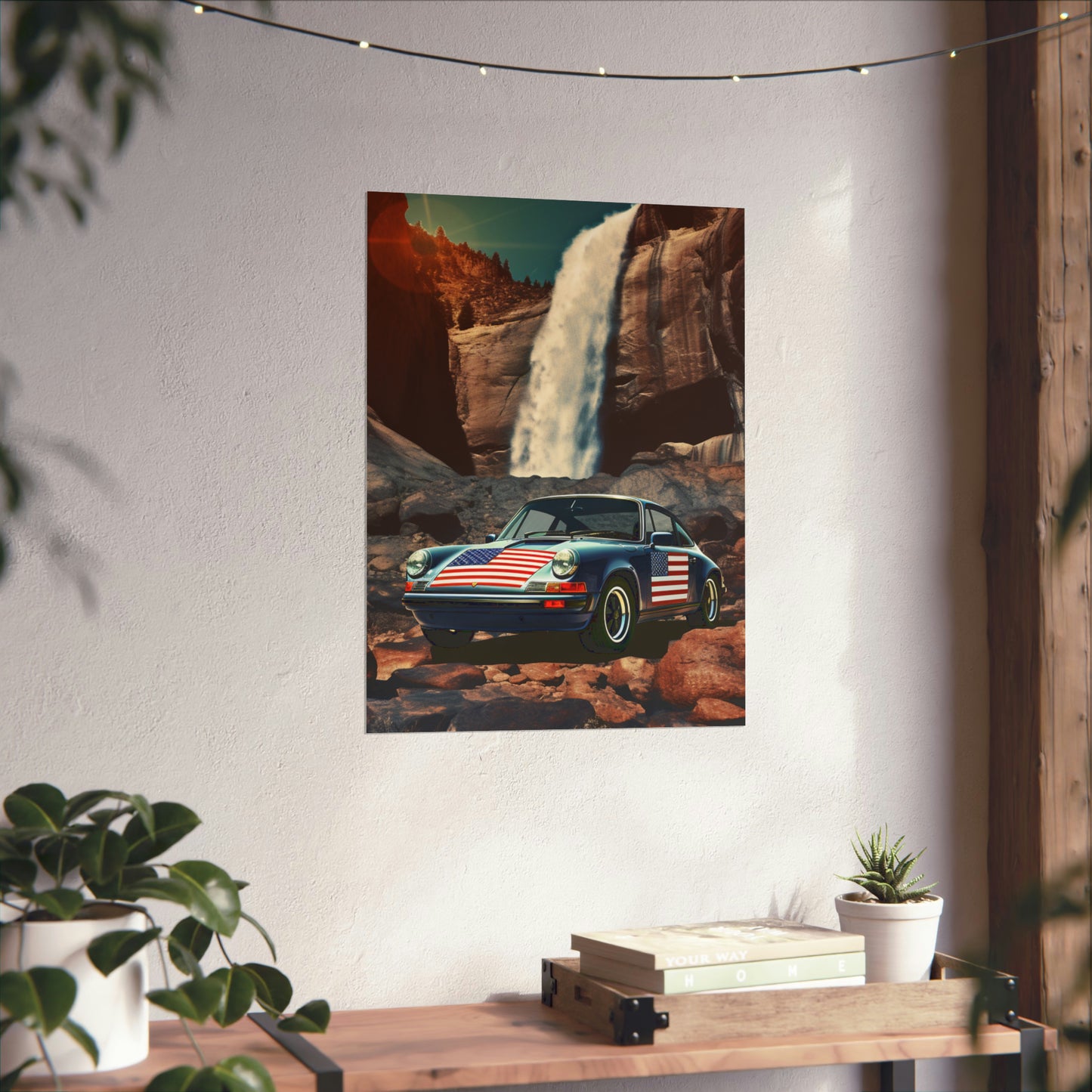 Premium Matte Vertical Posters American Flag Porsche Abstract 2