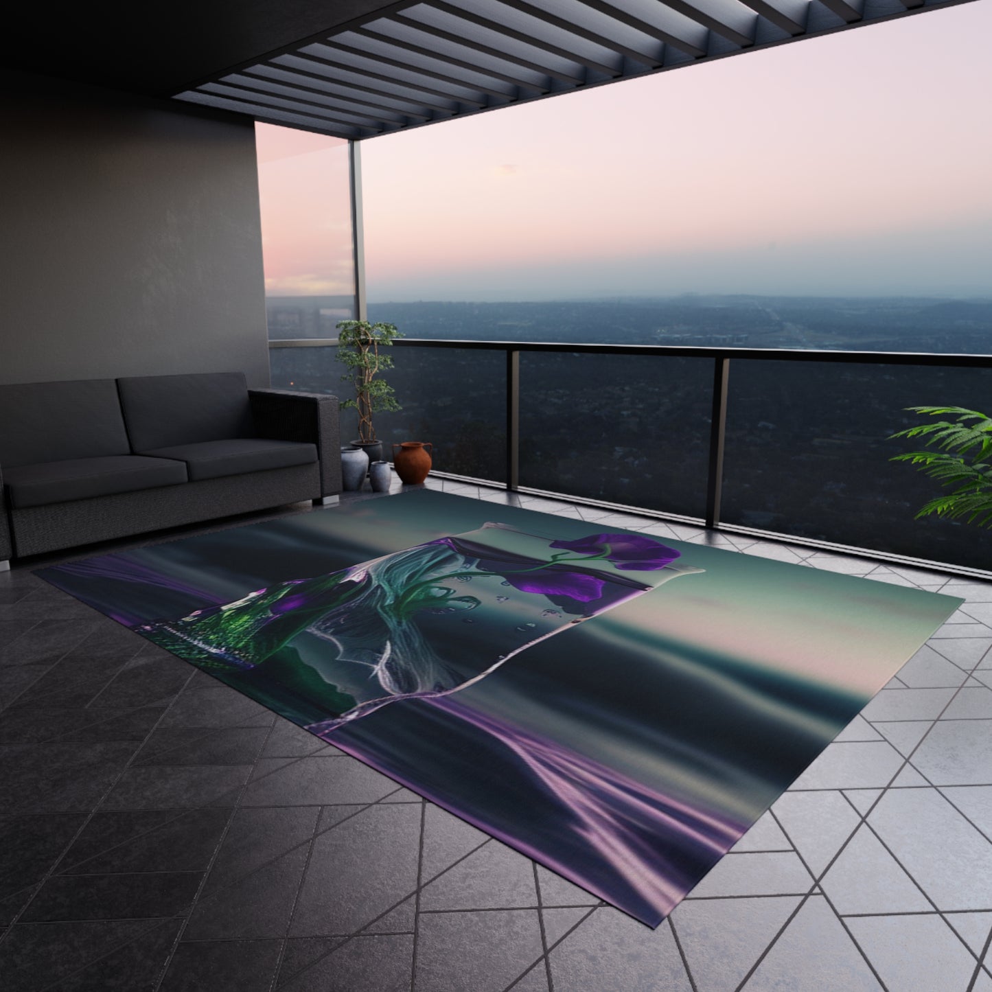 Outdoor Rug  Purple Sweet pea in a vase 3