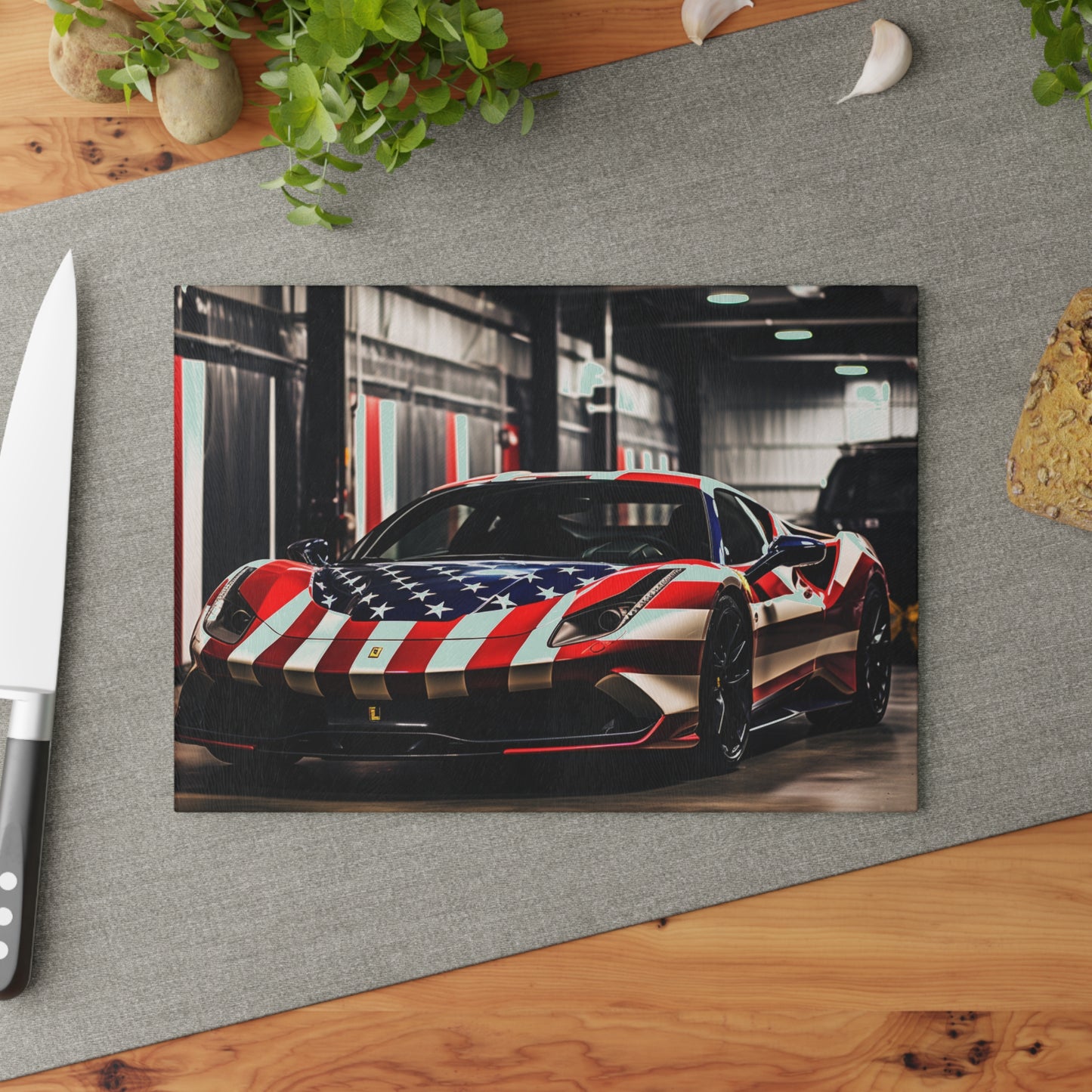 Glass Cutting Board American Flag Farrari 3