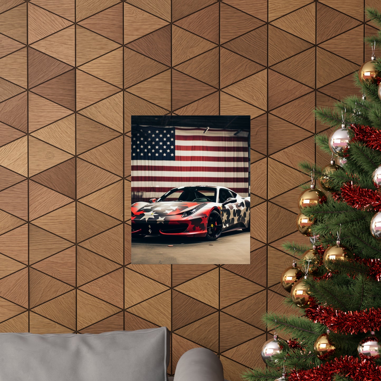 Premium Matte Vertical Posters American Flag Farrari 1