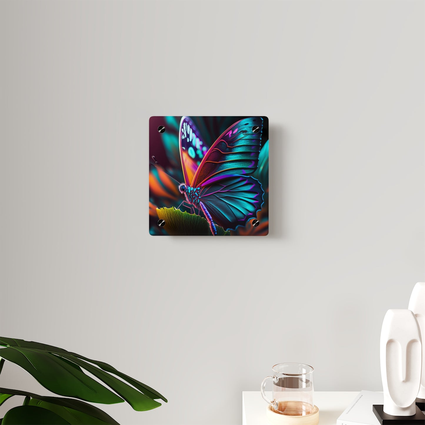 Acrylic Wall Art Panels Neon Butterfly Macro 1