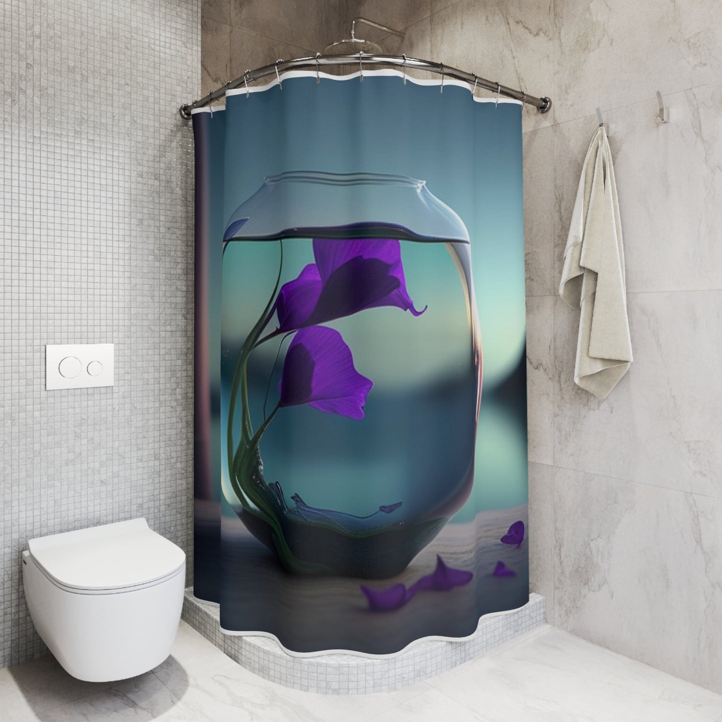 Polyester Shower Curtain Purple Sweet pea in a vase 2