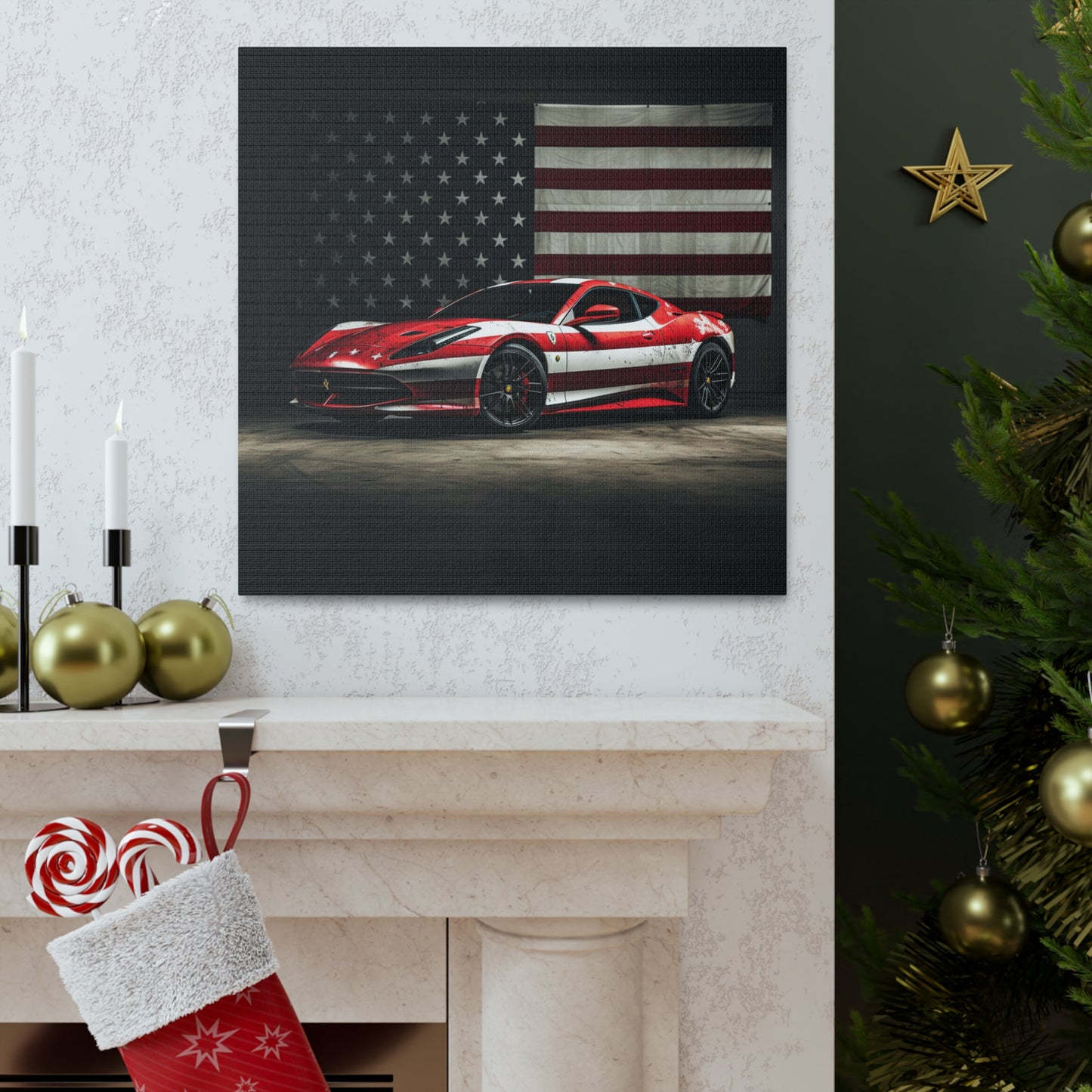 Canvas Gallery Wraps American Flag Background Ferrari 1