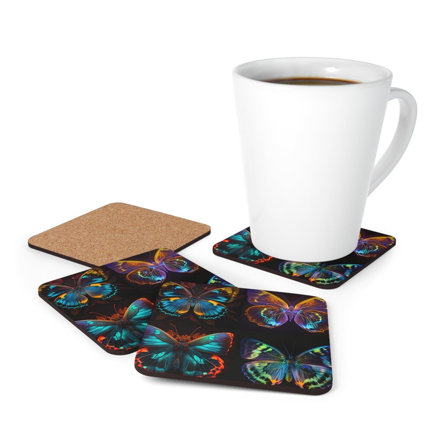 Corkwood Coaster Set Neon Butterfly Flair 5