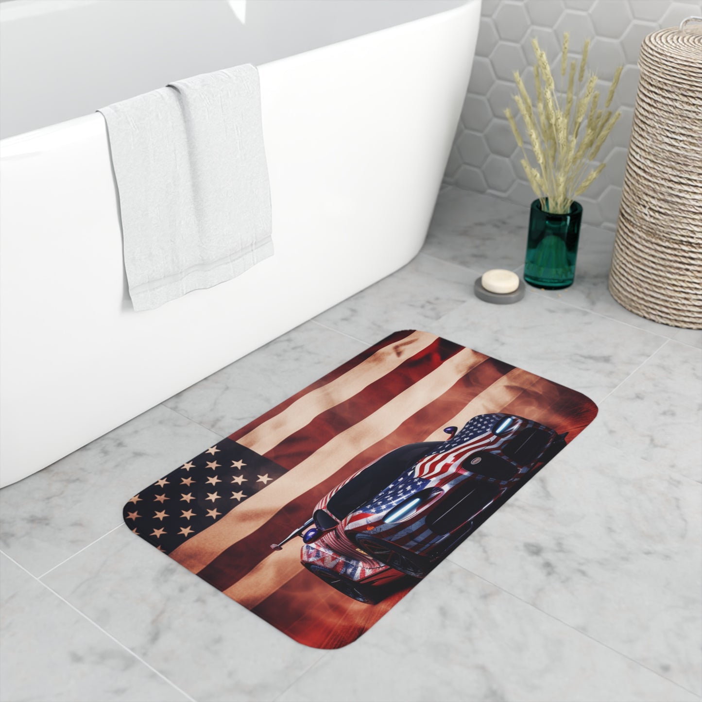 Memory Foam Bath Mat Abstract American Flag Background Bugatti 2