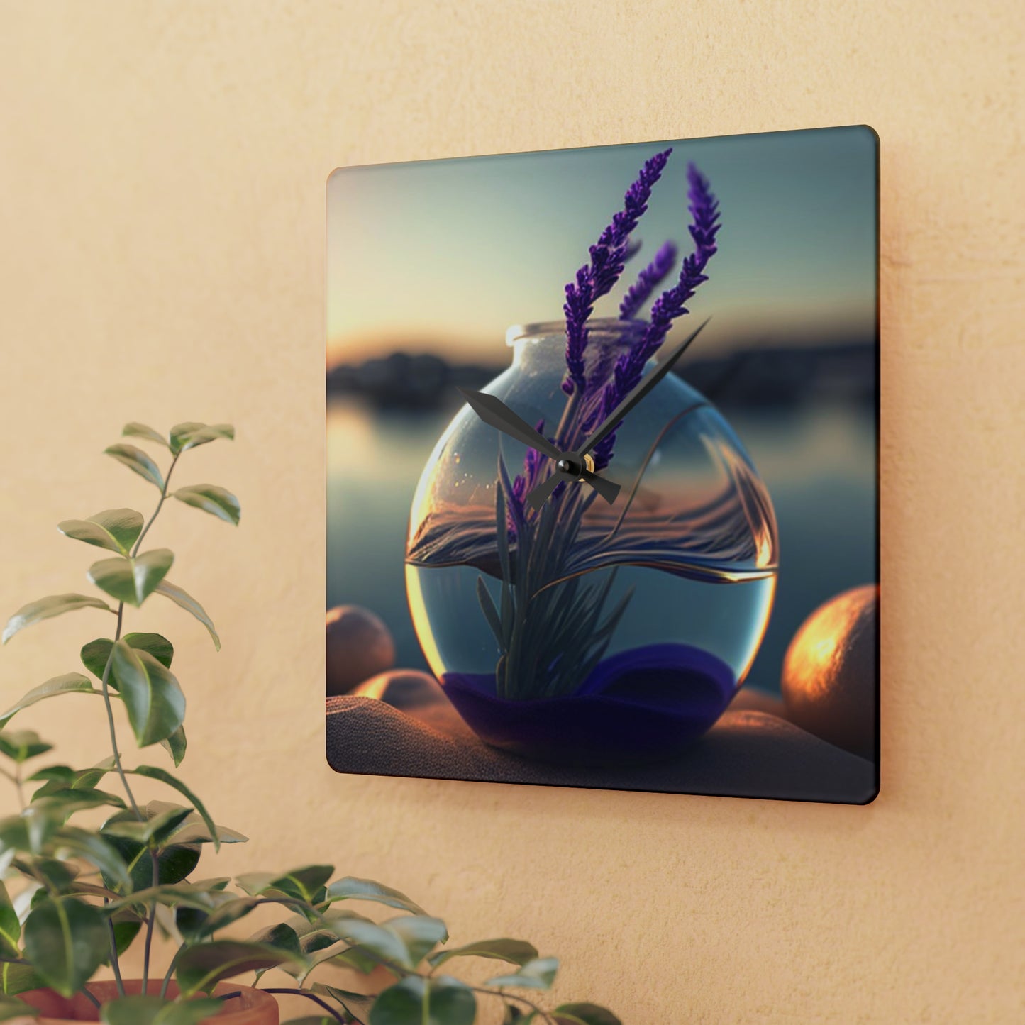 Acrylic Wall Clock Lavender in a vase 3