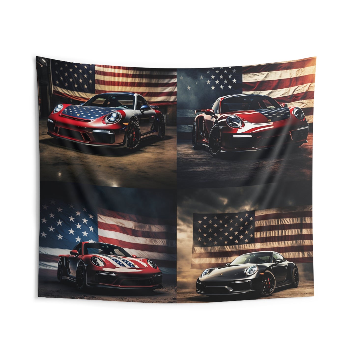 Indoor Wall Tapestries American Flag Background Porsche 5