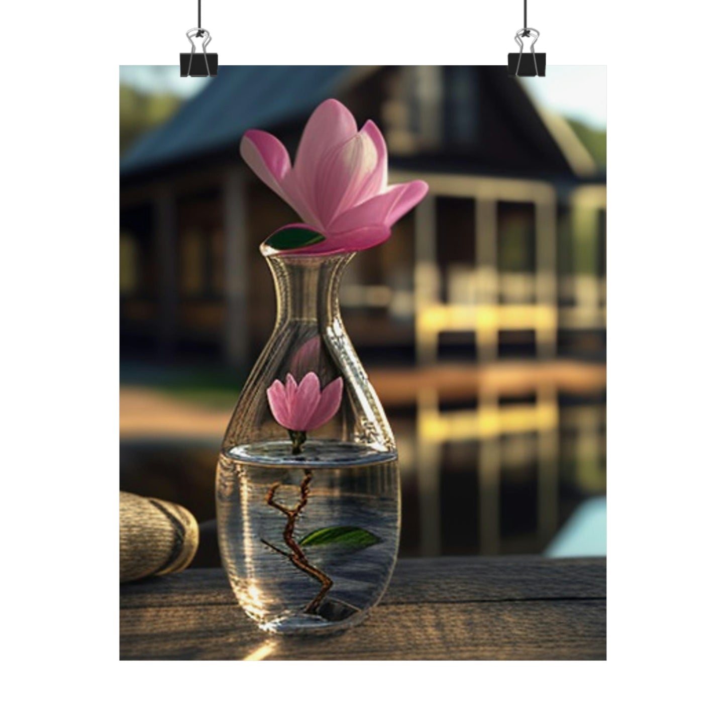 Premium Matte Vertical Posters Magnolia in a Glass vase 4