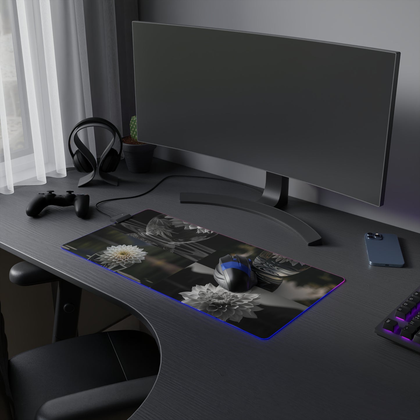 LED Gaming Mouse Pad White Dahlia 5