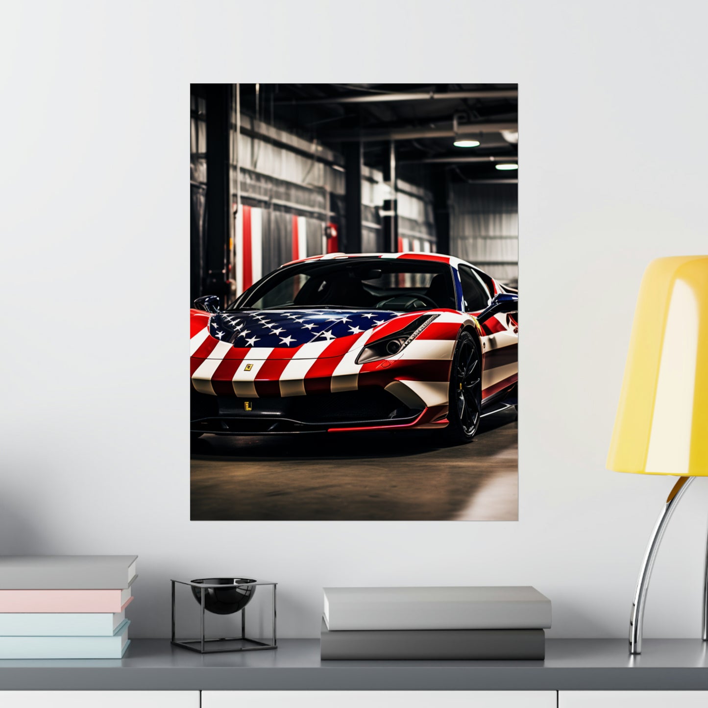 Premium Matte Vertical Posters American Flag Farrari 3