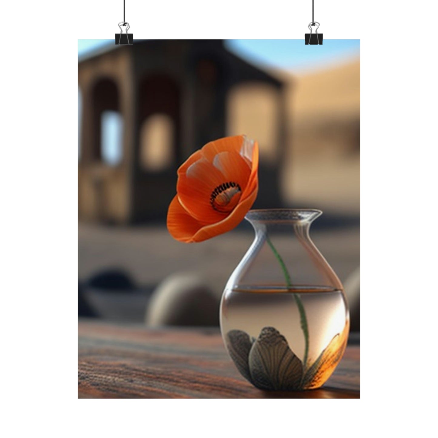 Premium Matte Vertical Posters Poppy in a Glass Vase 1