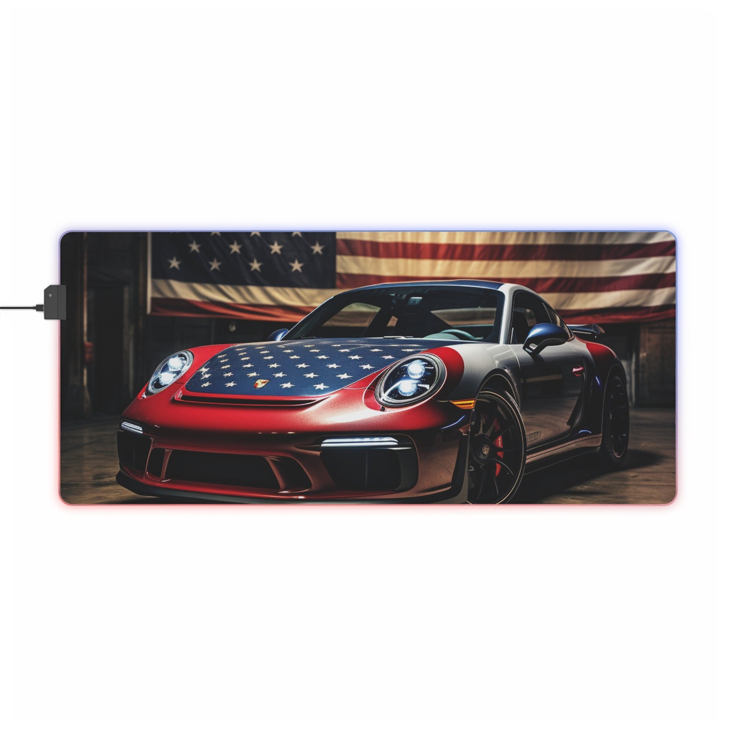 LED Gaming Mouse Pad American Flag Background Porsche 1