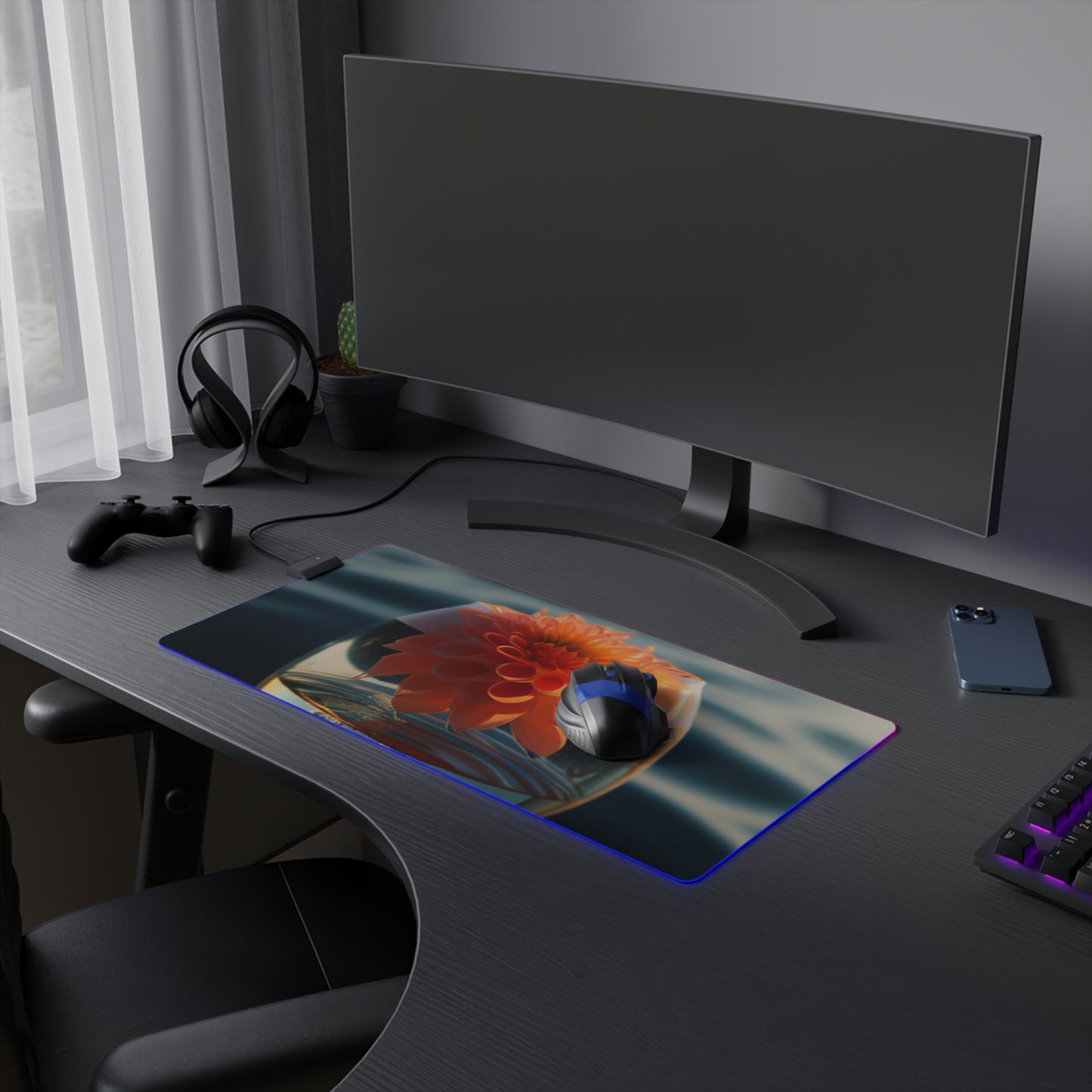 LED Gaming Mouse Pad Dahlia Orange 2