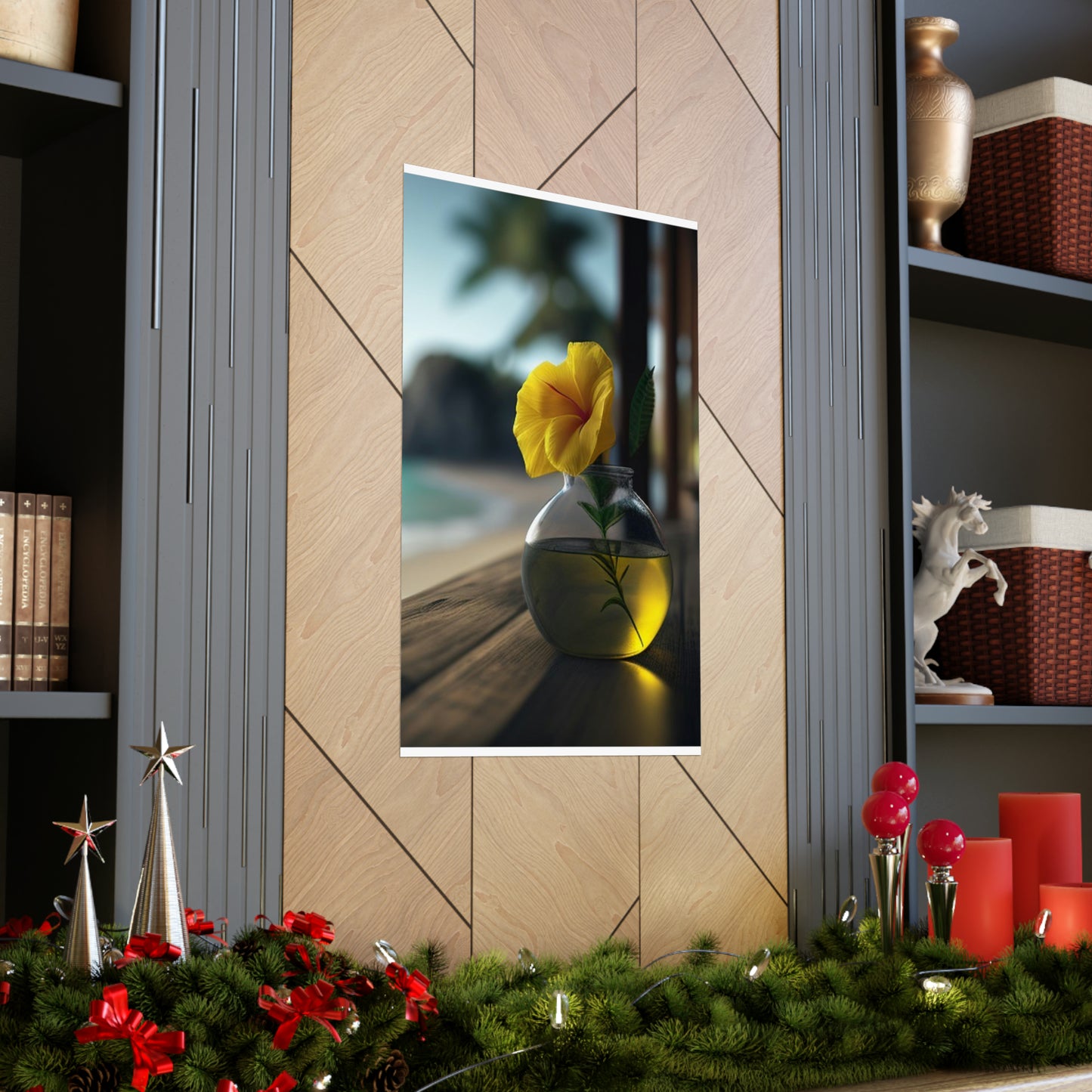 Premium Matte Vertical Posters Yellow Hibiscus Wood 3