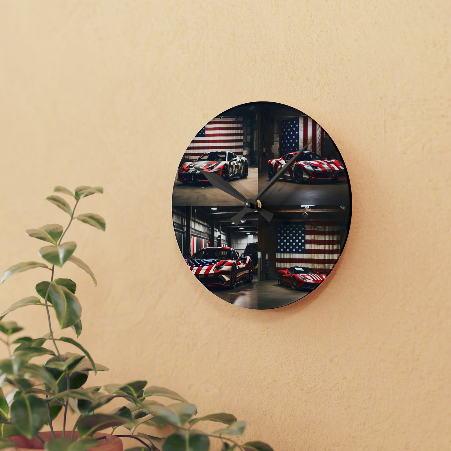 Acrylic Wall Clock American Flag Farrari 5