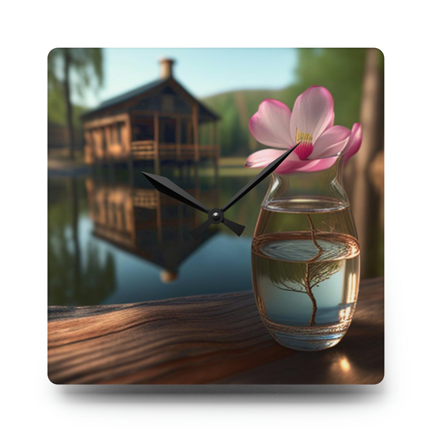 Acrylic Wall Clock Magnolia in a Glass vase 1