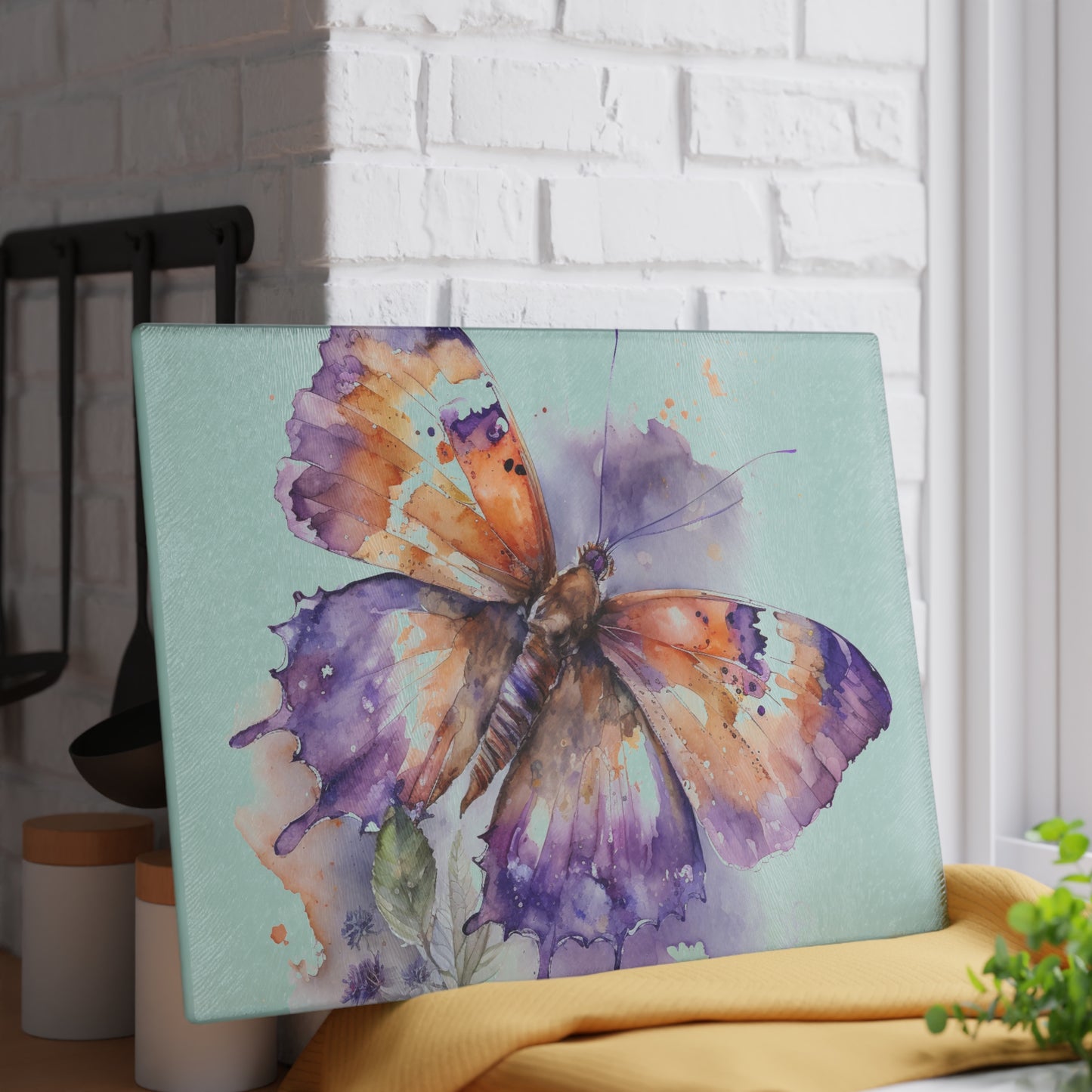 Glass Cutting Board MerlinRose Watercolor Butterfly 1