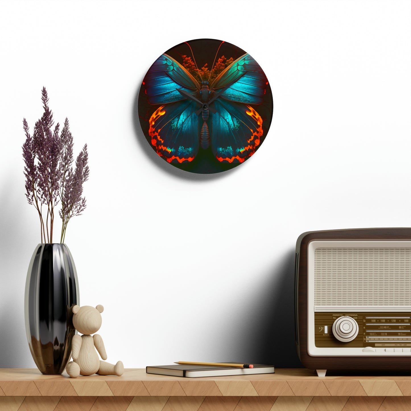 Acrylic Wall Clock Neon Butterfly Flair 3