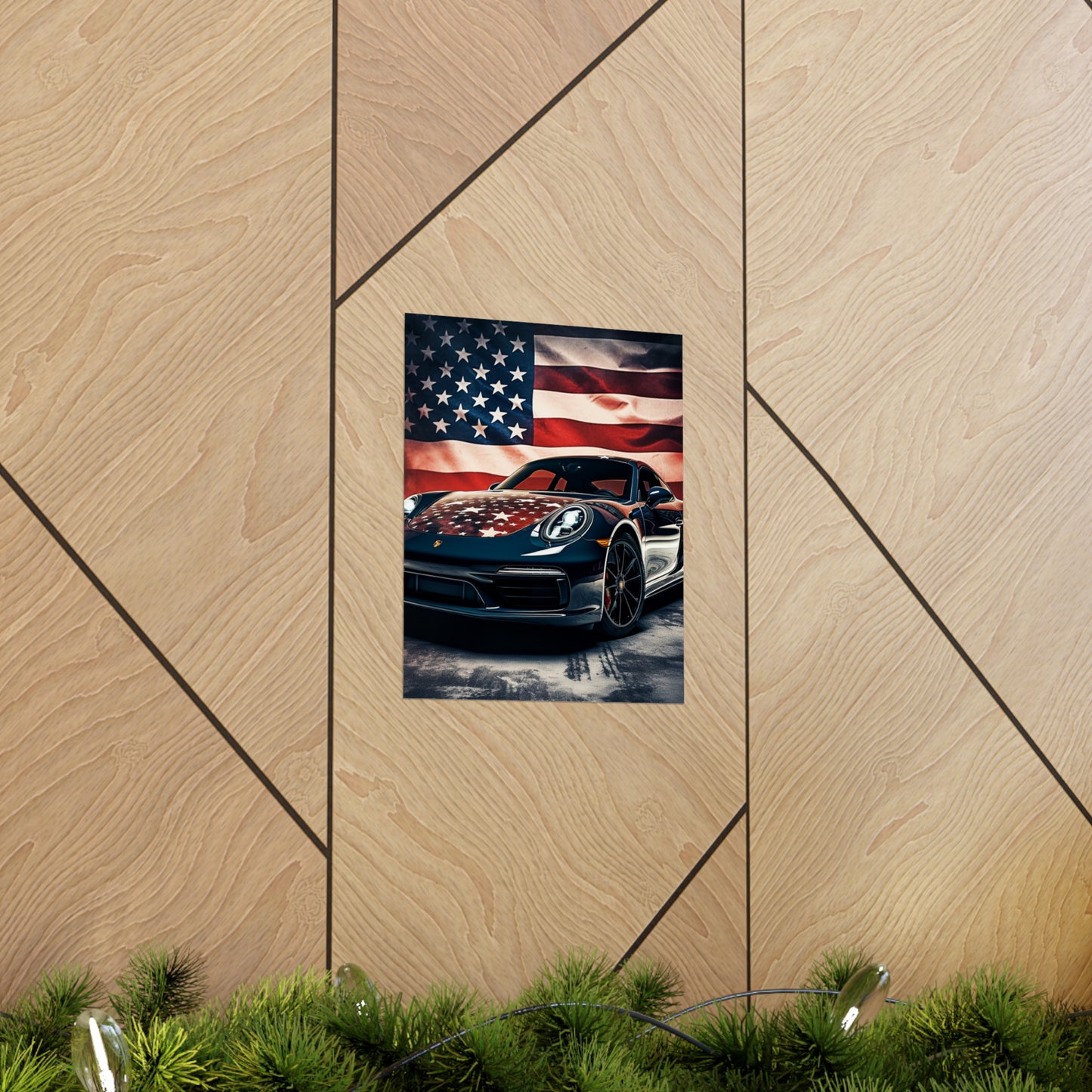 Premium Matte Vertical Posters Abstract American Flag Background Porsche 2