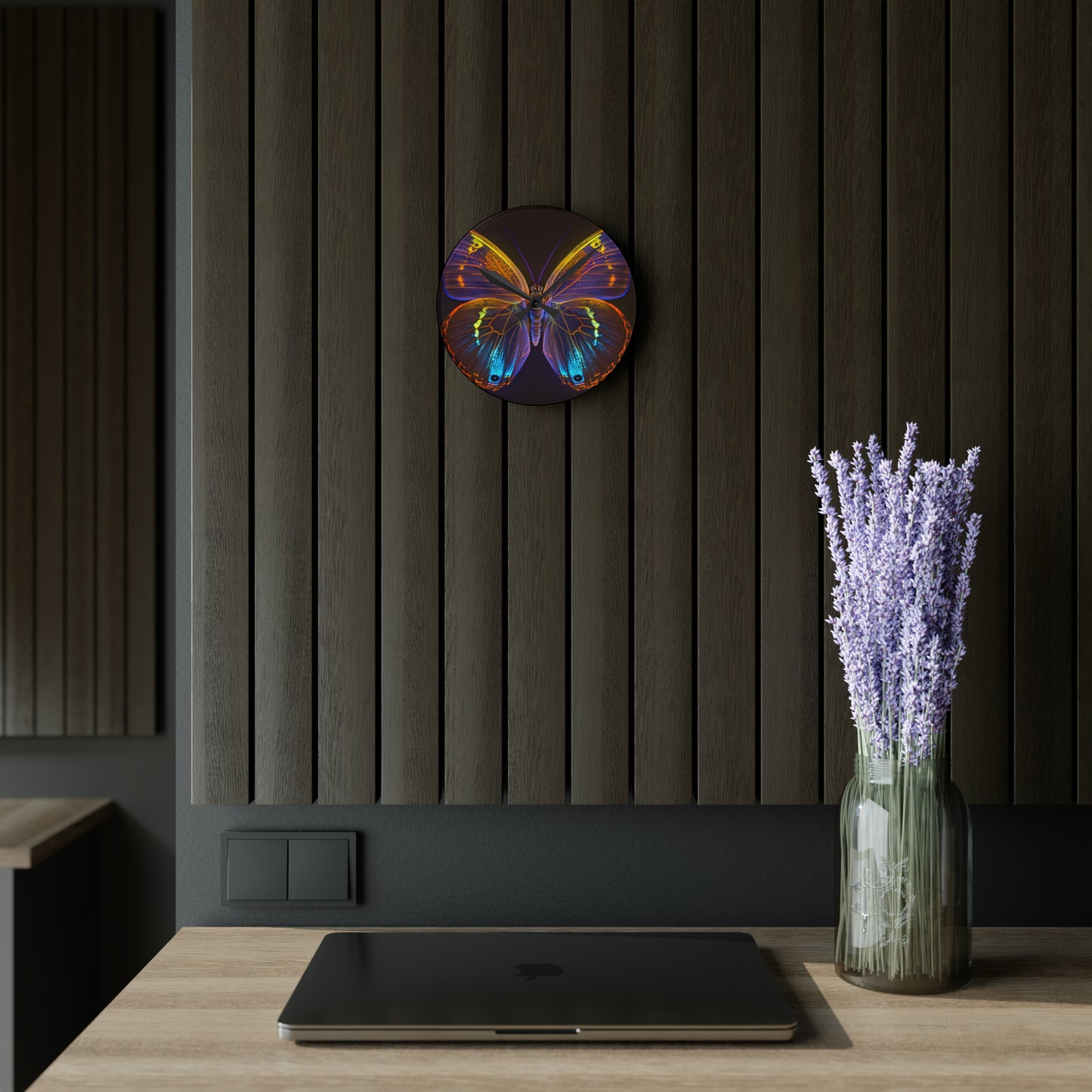 Acrylic Wall Clock Neon Butterfly Flair 2