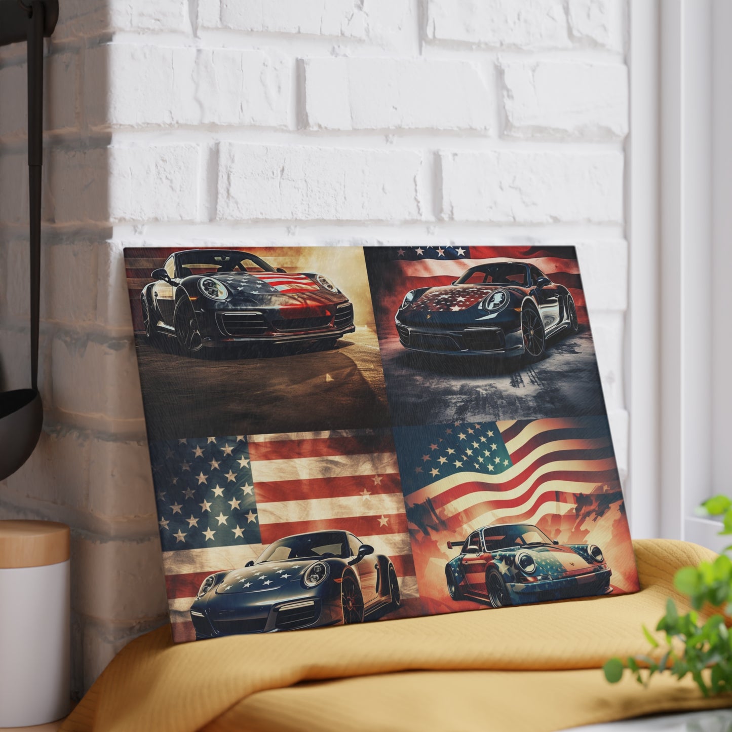 Glass Cutting Board Abstract American Flag Background Porsche 5