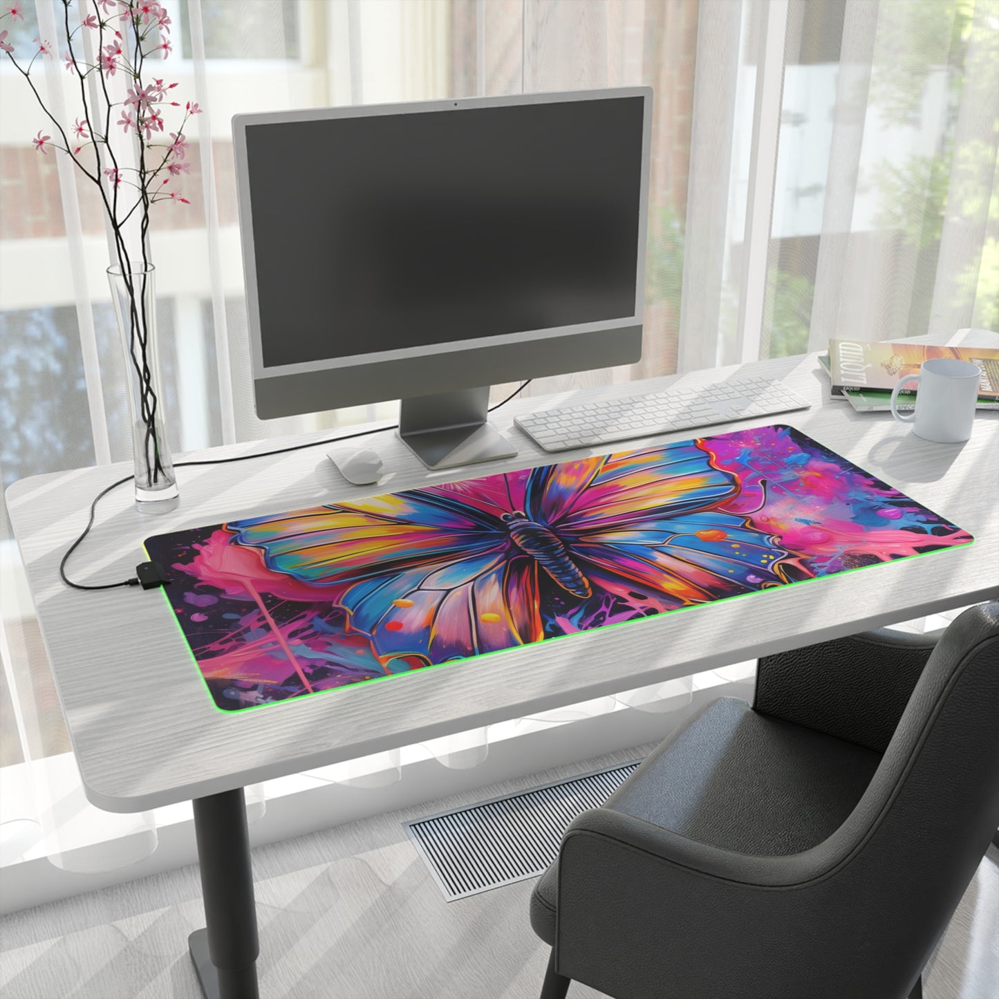 LED Gaming Mouse Pad Pink Butterfly Flair 3