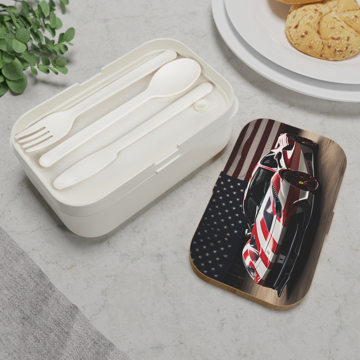 Bento Lunch Box American Flag Background Ferrari 2