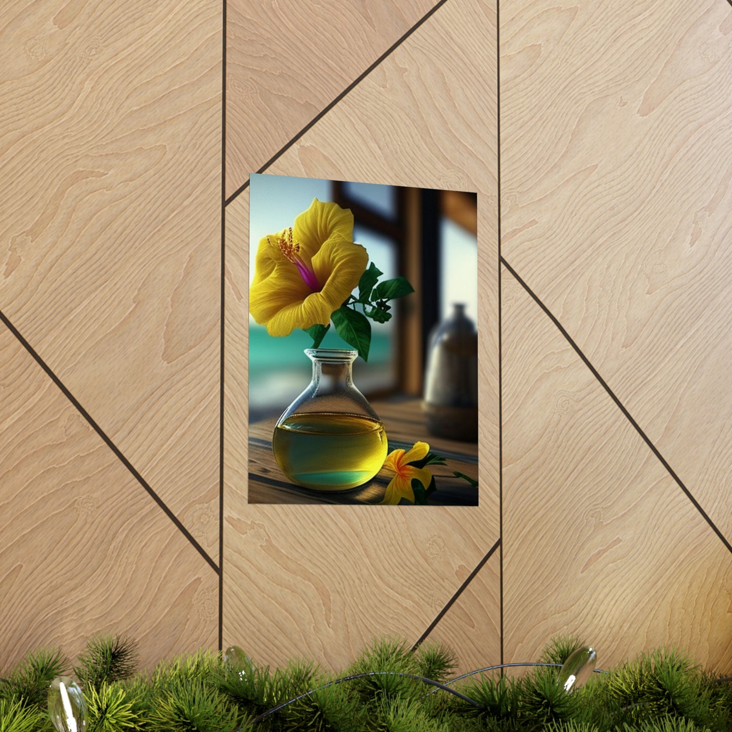 Premium Matte Vertical Posters Yellow Hibiscus Wood 1