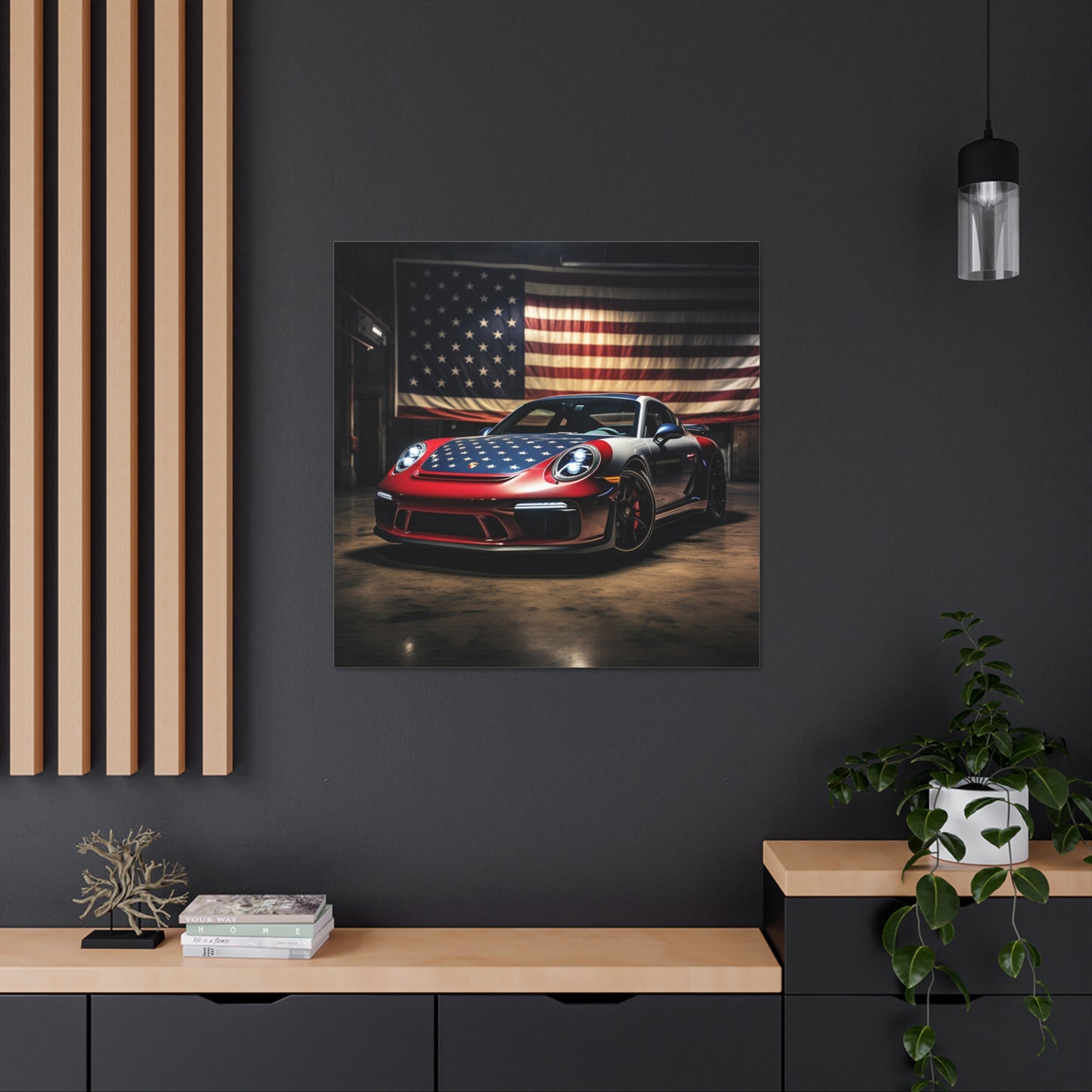Canvas Gallery Wraps American Flag Background Porsche 1