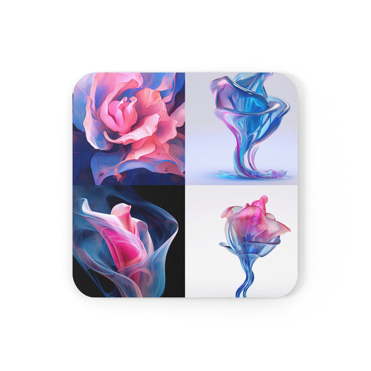 Corkwood Coaster Set Pink & Blue Tulip Rose 5