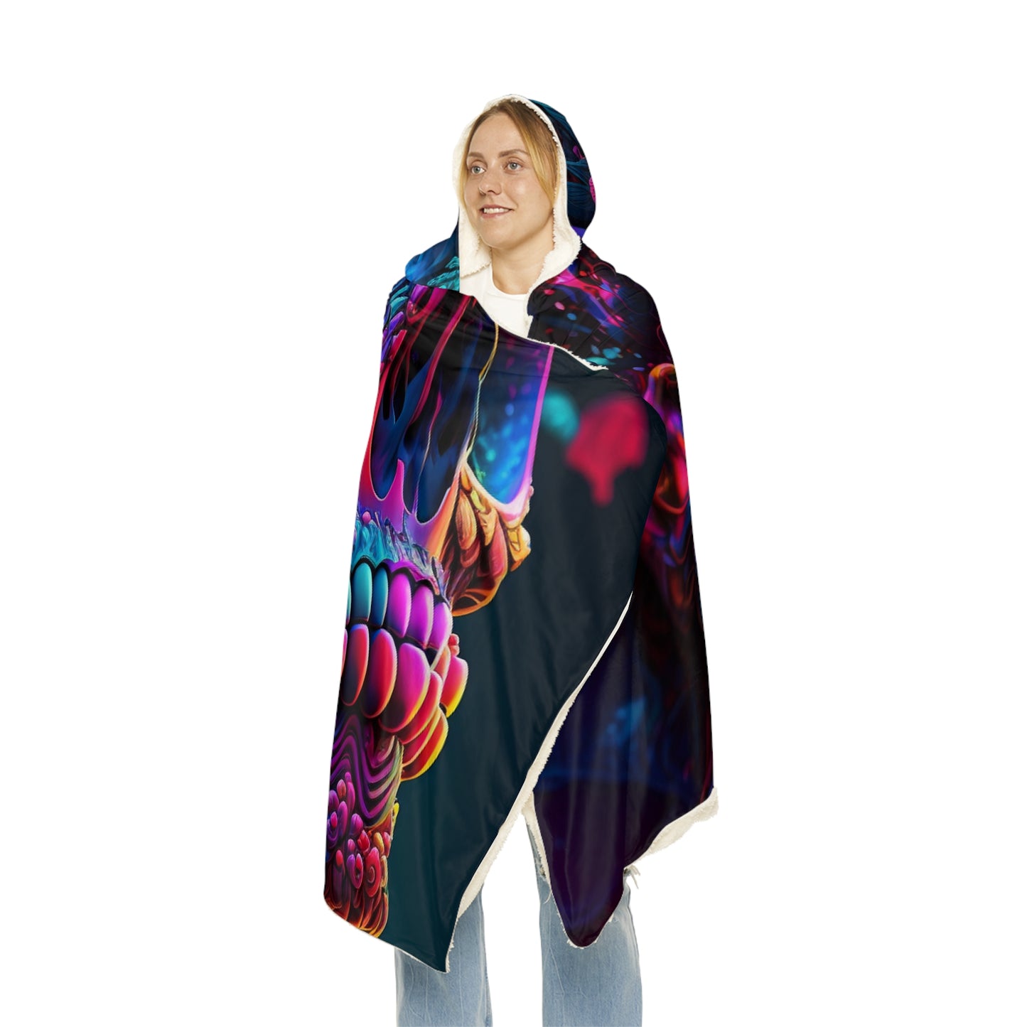 Snuggle Hooded Blanket Florescent Skull Death 3