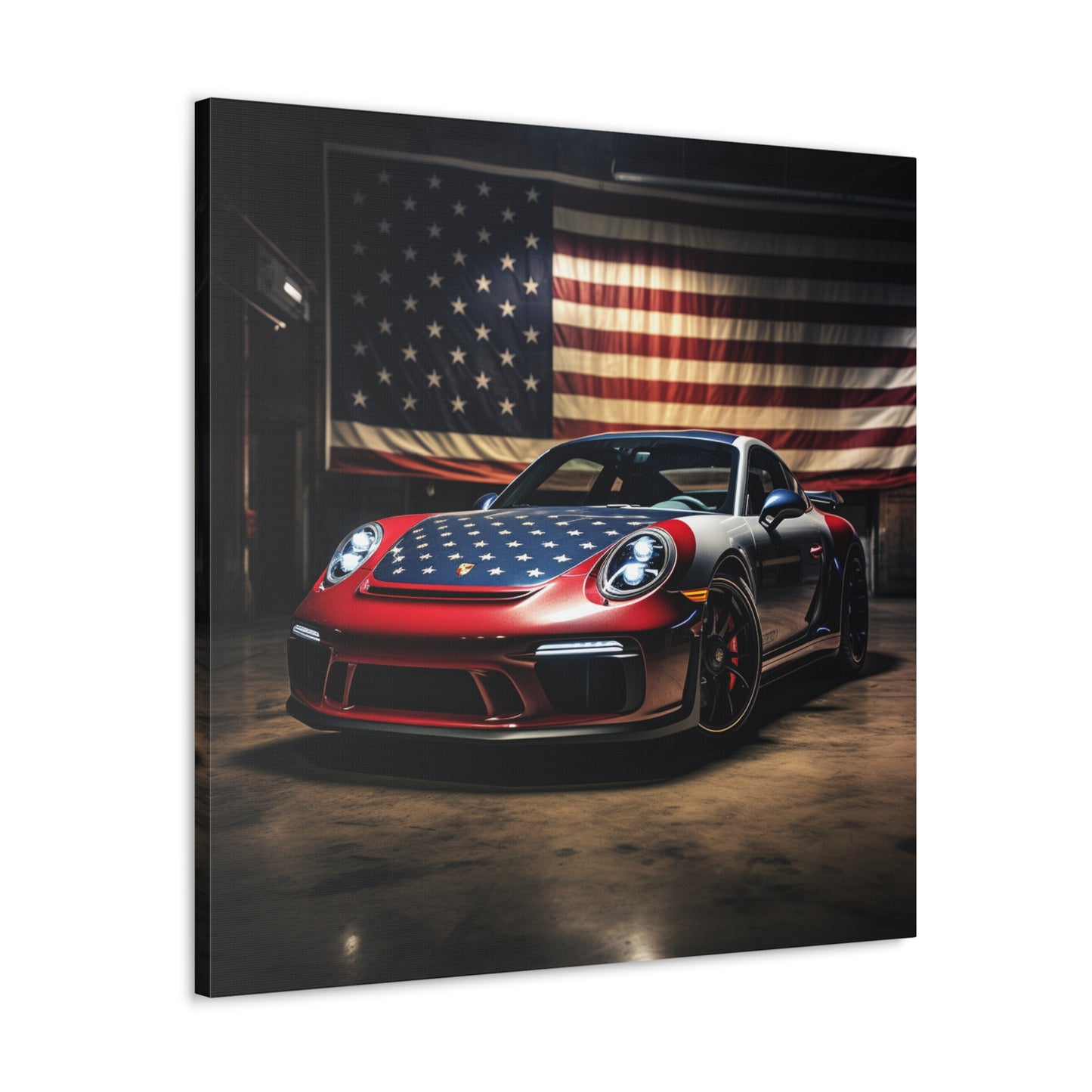 Canvas Gallery Wraps American Flag Background Porsche 1