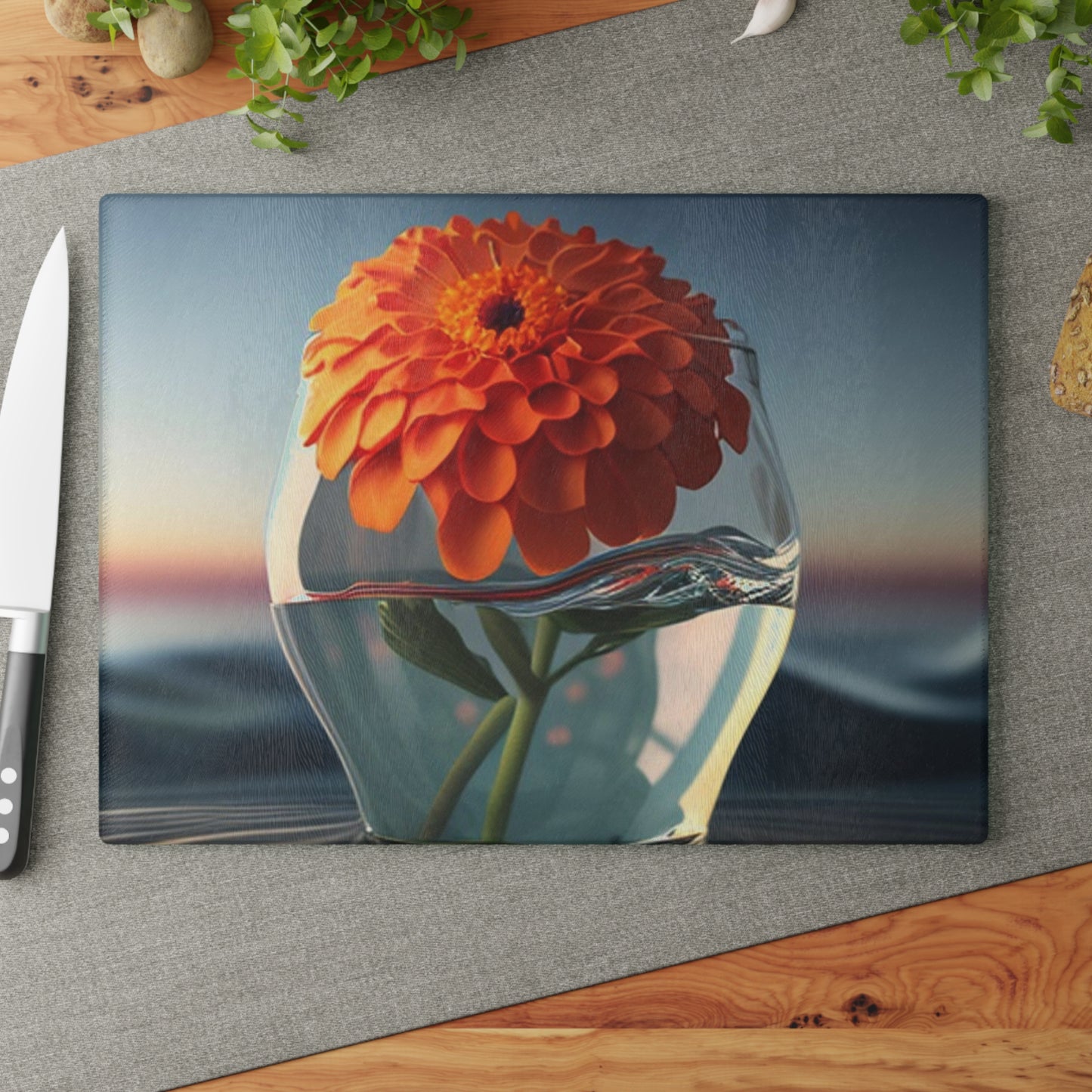 Glass Cutting Board Orange Zinnia 4