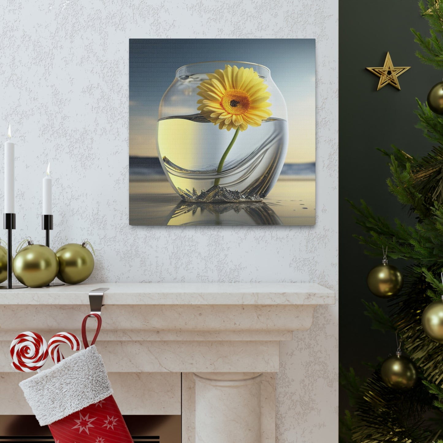 Canvas Gallery Wraps yello Gerbera glass 1