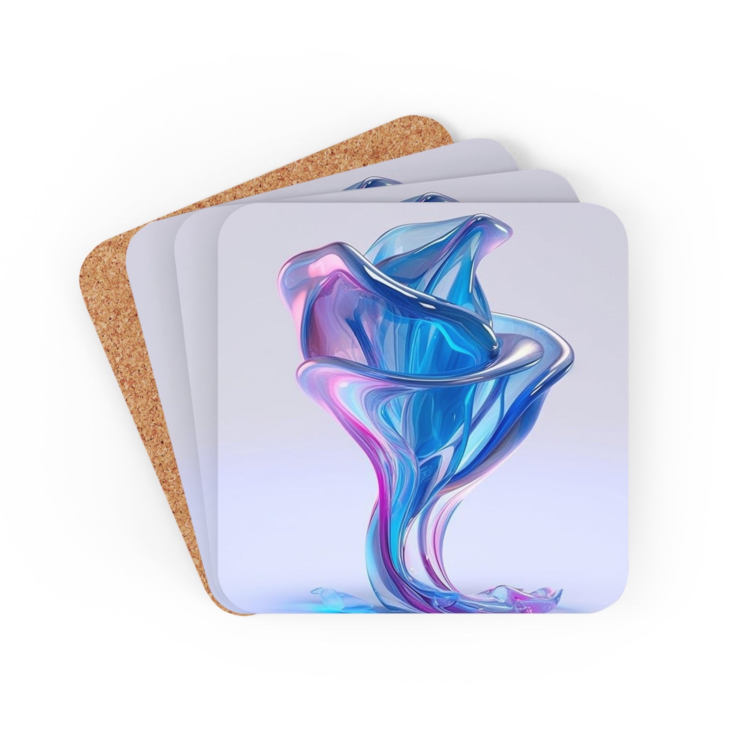 Corkwood Coaster Set Pink & Blue Tulip Rose 2