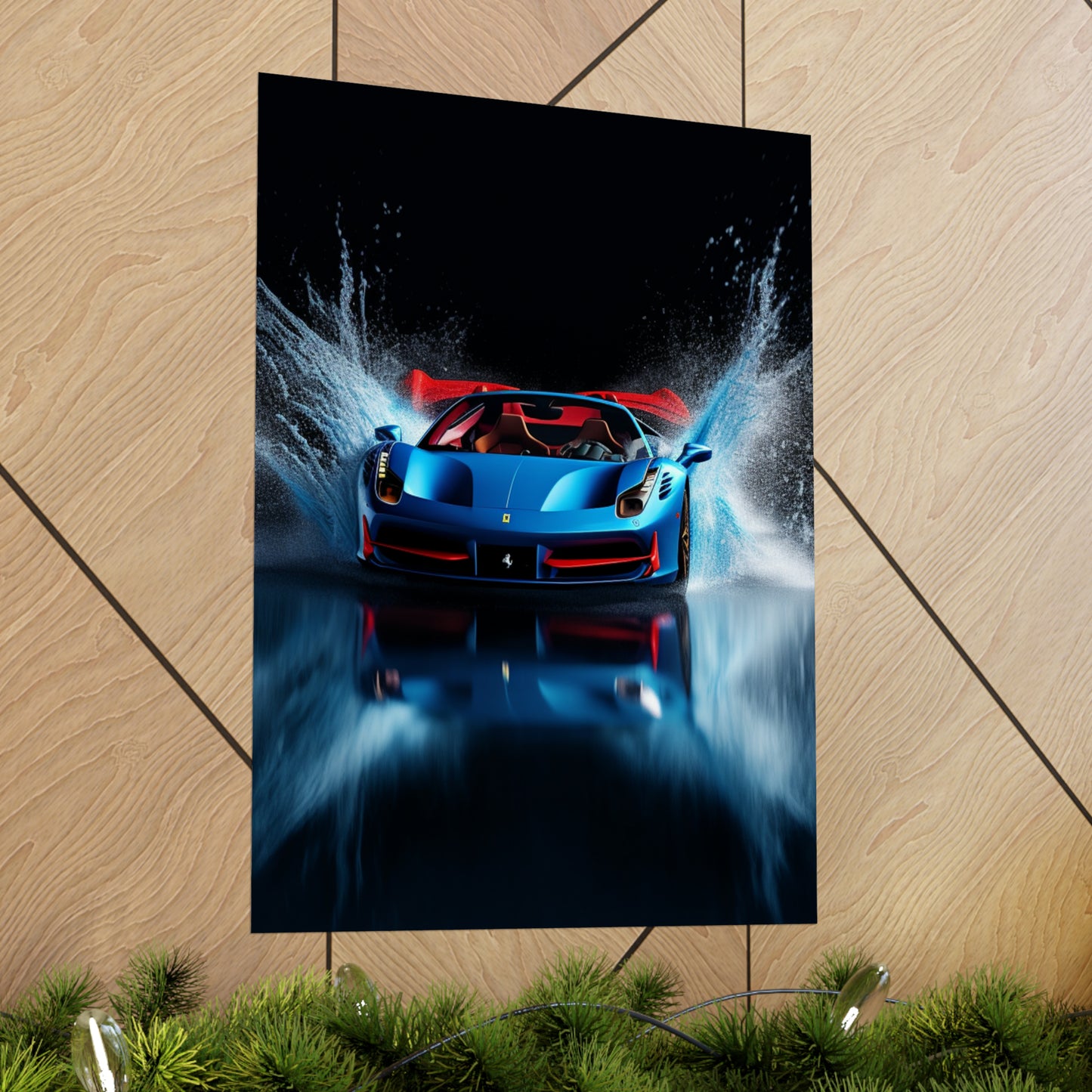 Premium Matte Vertical Posters Ferrari Water Splash 1