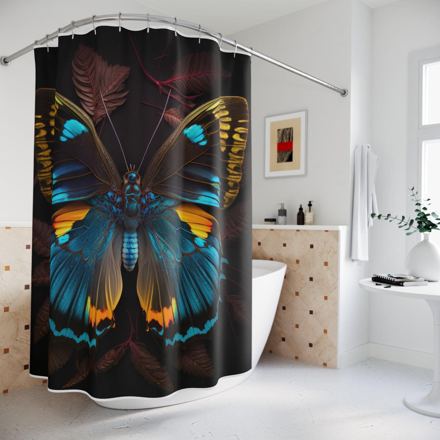 Polyester Shower Curtain Neon Butterfly Flair 1