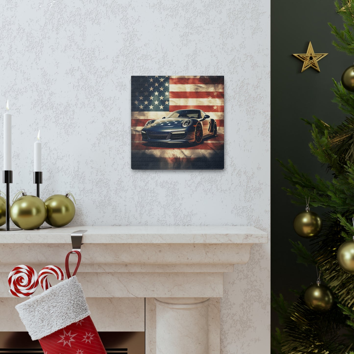 Canvas Gallery Wraps Abstract American Flag Background Porsche 3