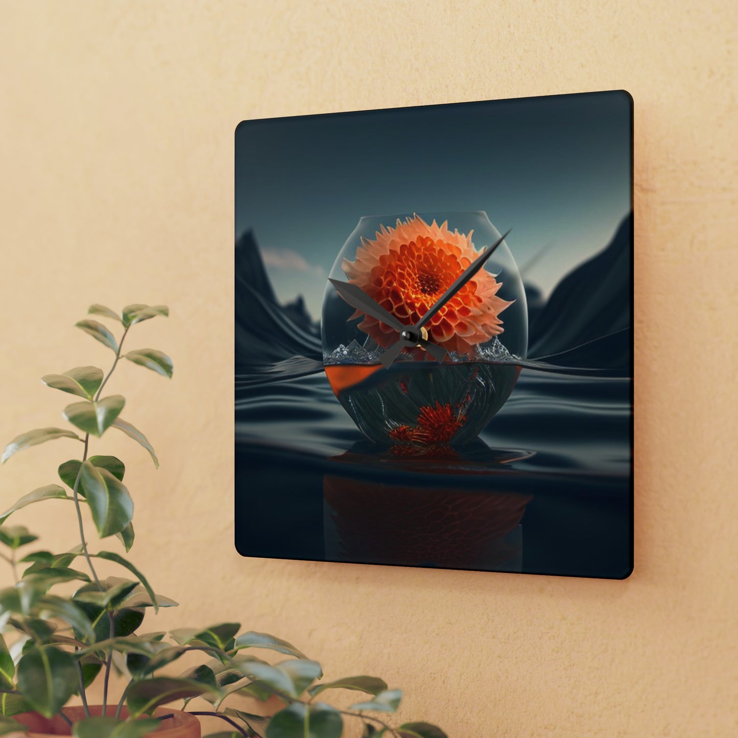 Acrylic Wall Clock Dahlia Orange 3