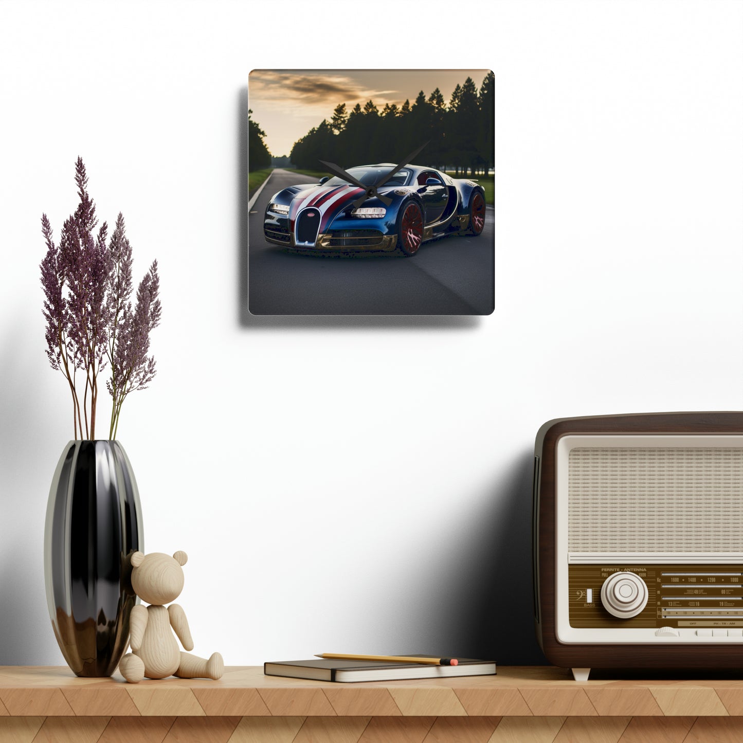 Acrylic Wall Clock Bugatti Flag American 1