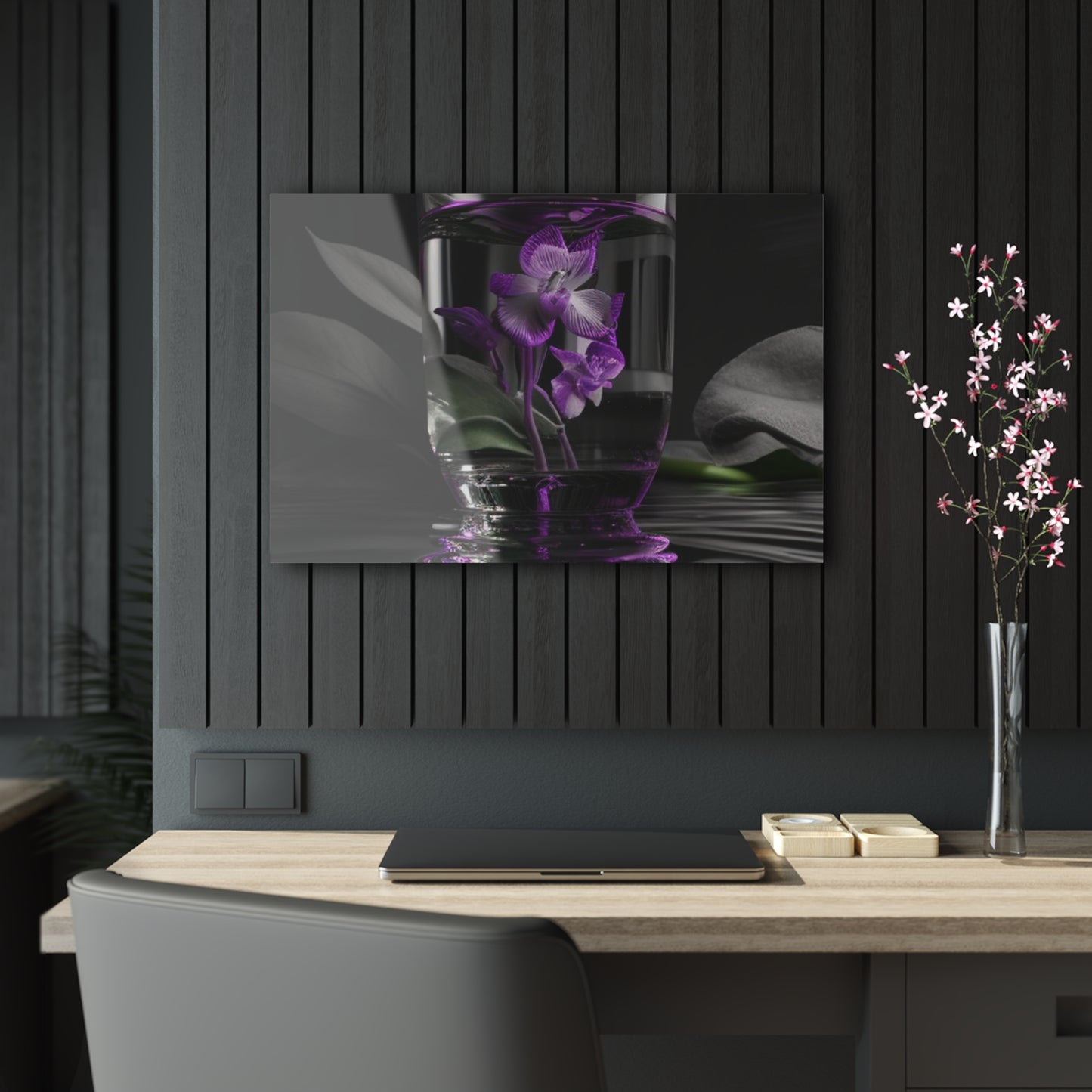 Acrylic Prints Purple Orchid Glass vase 1