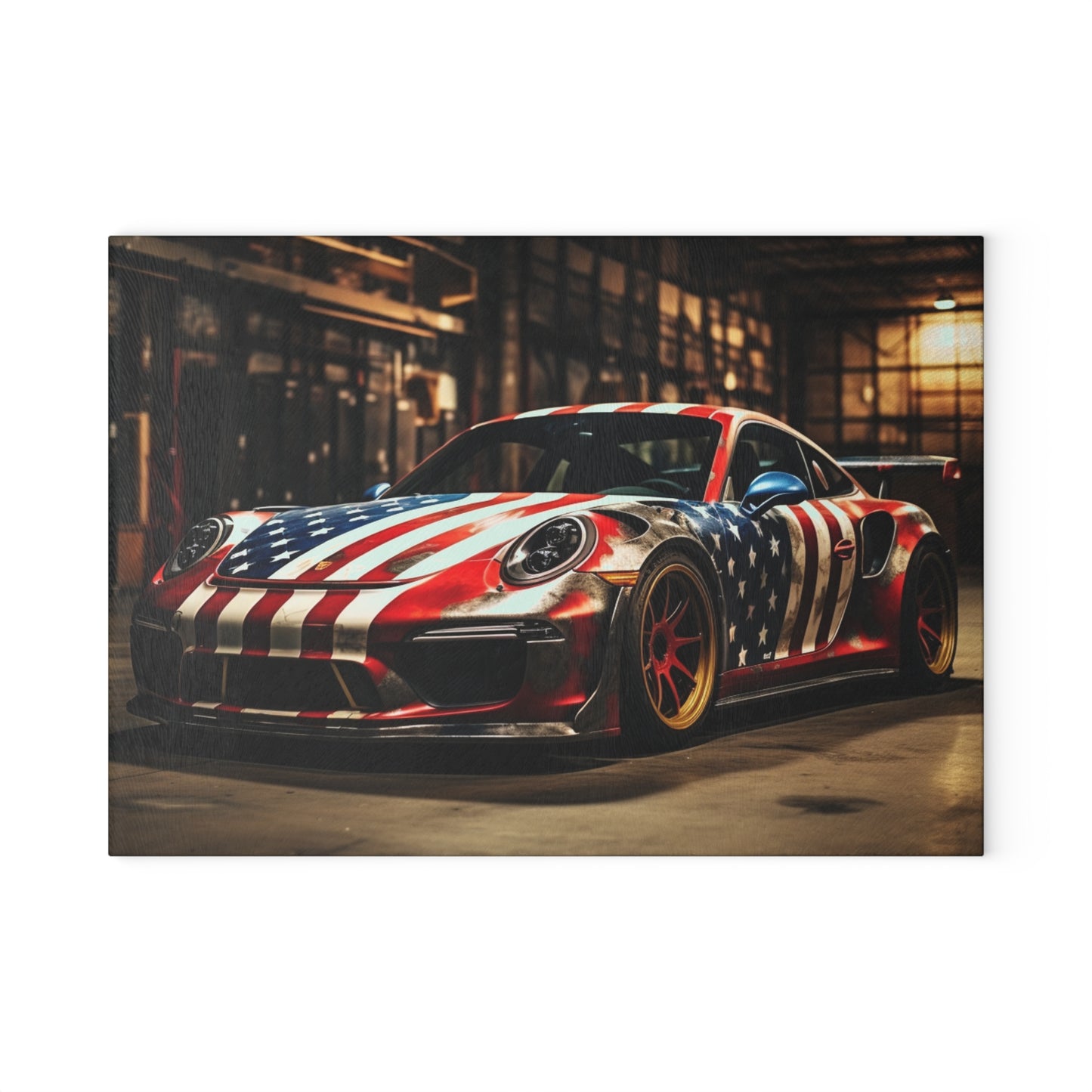 Glass Cutting Board American Flag Porsche 4