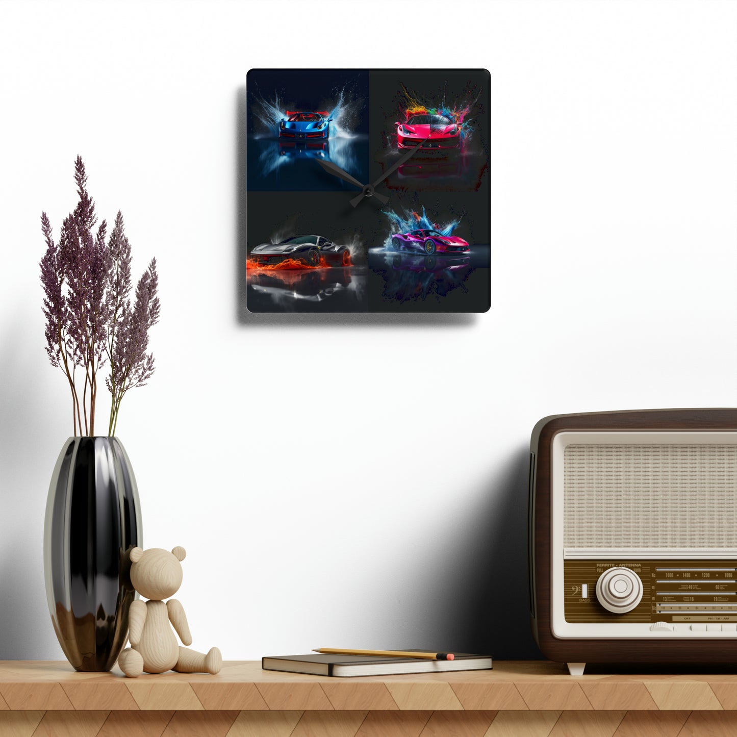 Acrylic Wall Clock Ferrari Water Splash 5