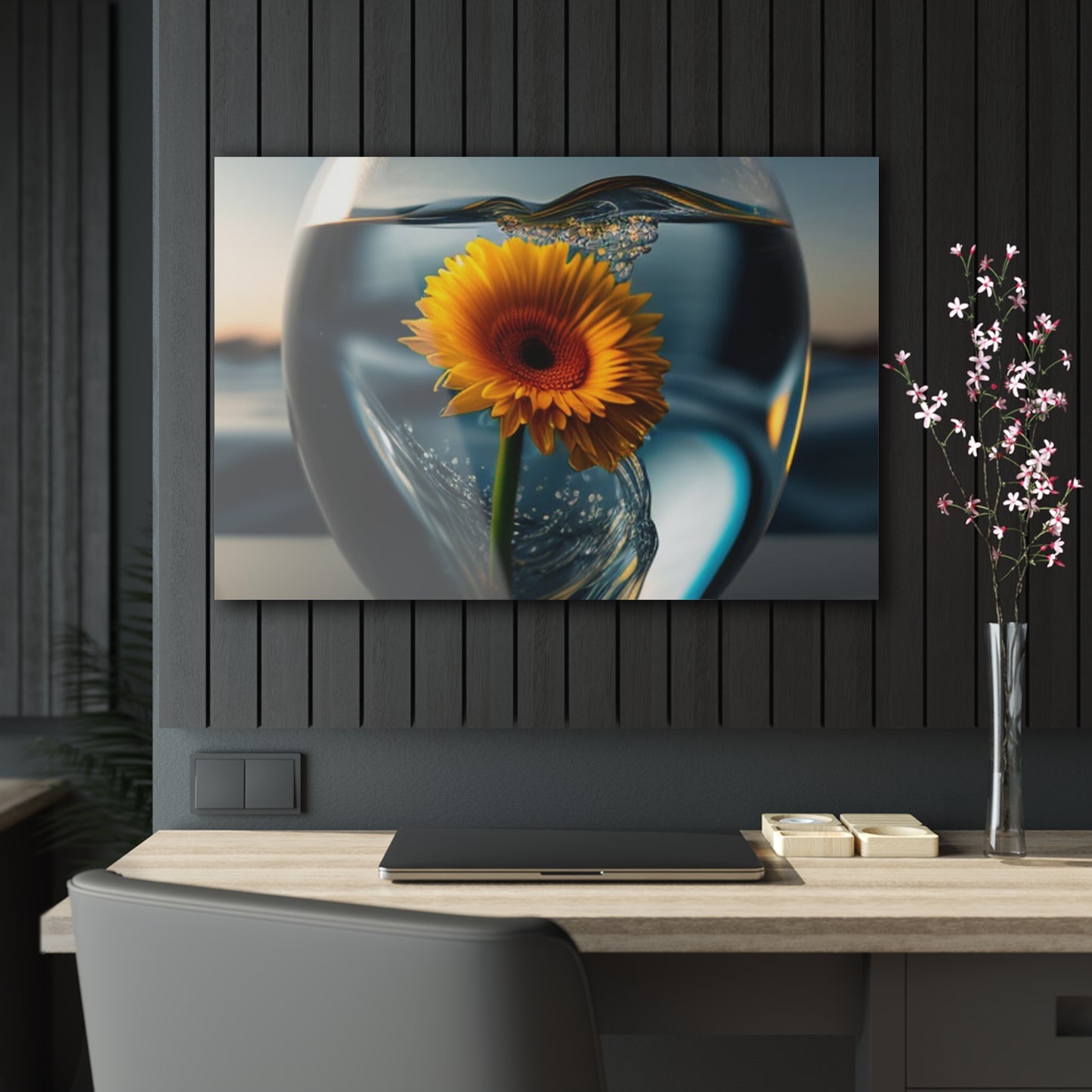 Acrylic Prints yello Gerbera glass 3