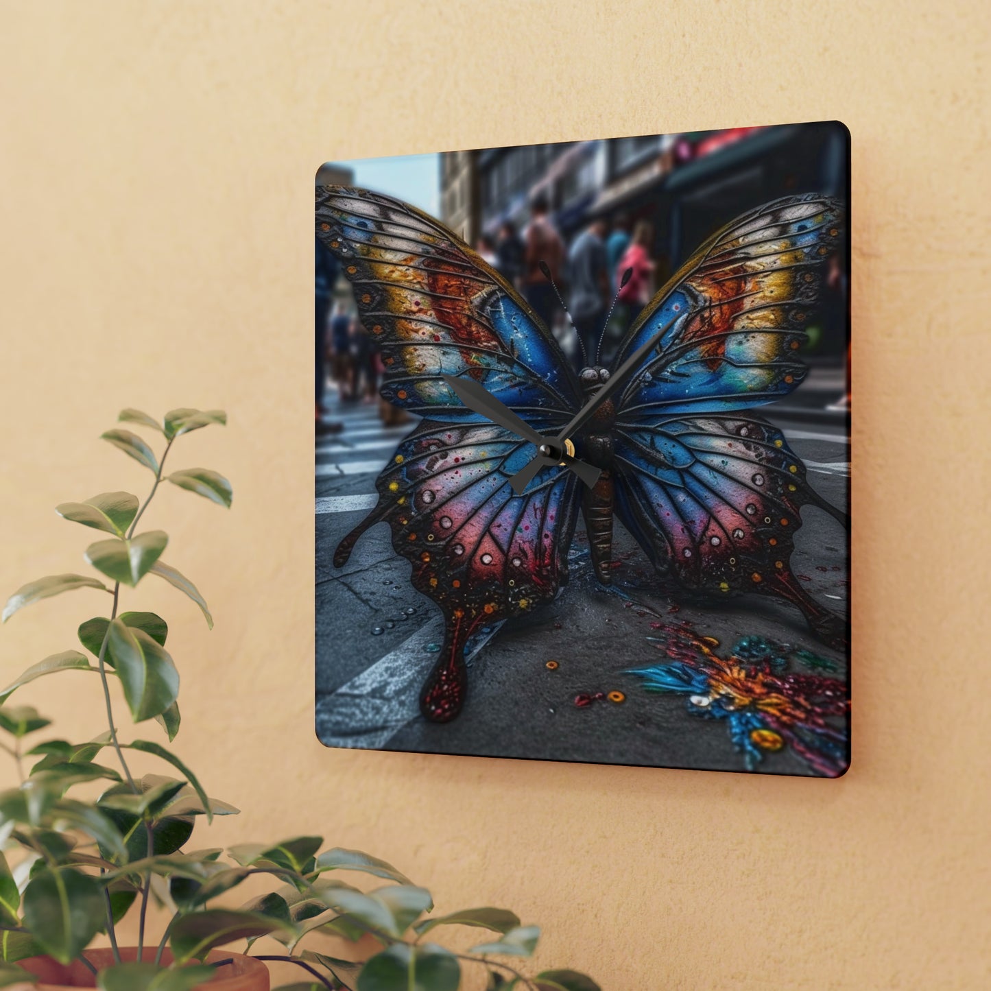 Acrylic Wall Clock Liquid Street Butterfly 4