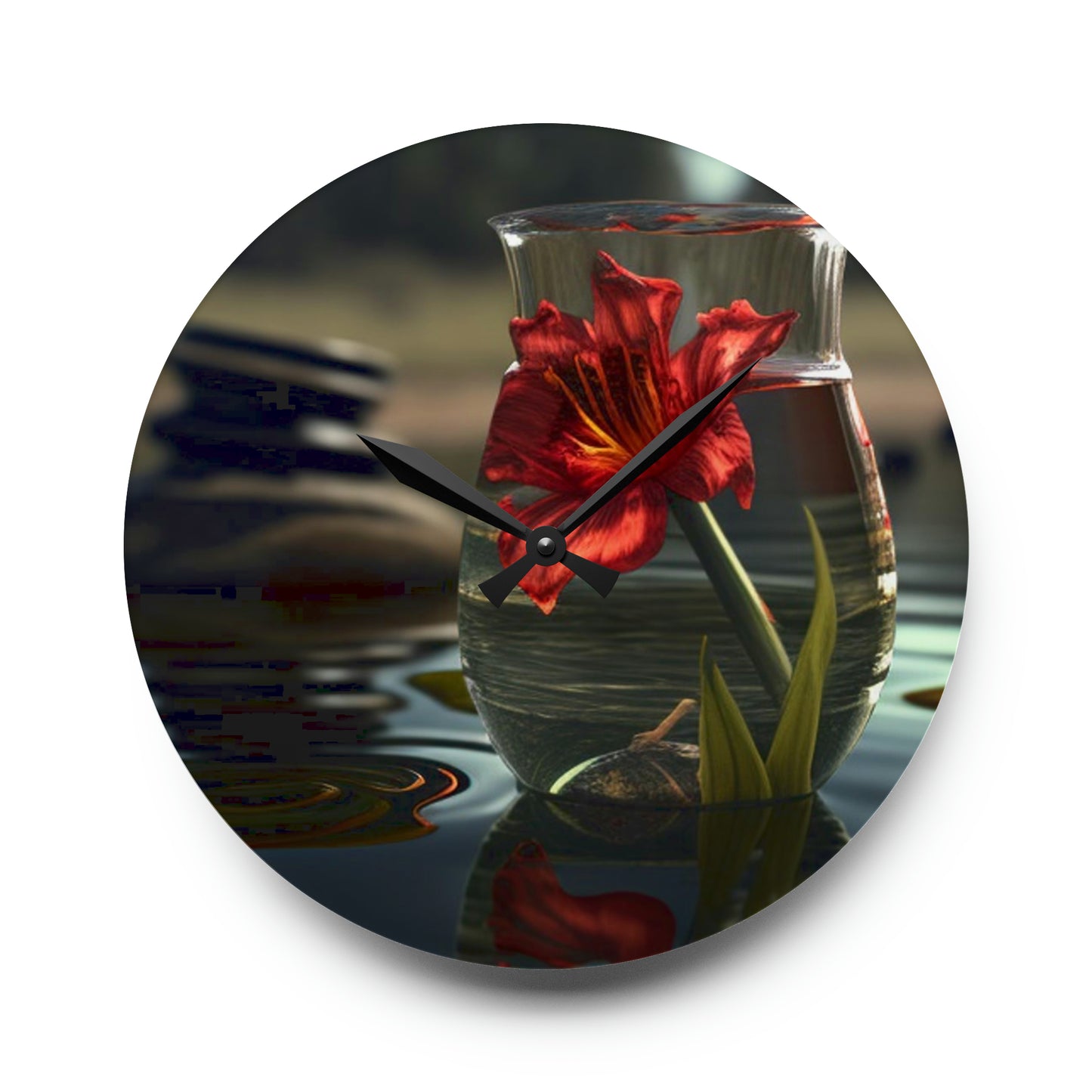 Acrylic Wall Clock Red Lily in a Glass vase 4