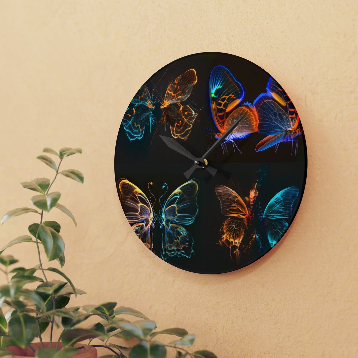 Acrylic Wall Clock Neon Glo Butterfly 5