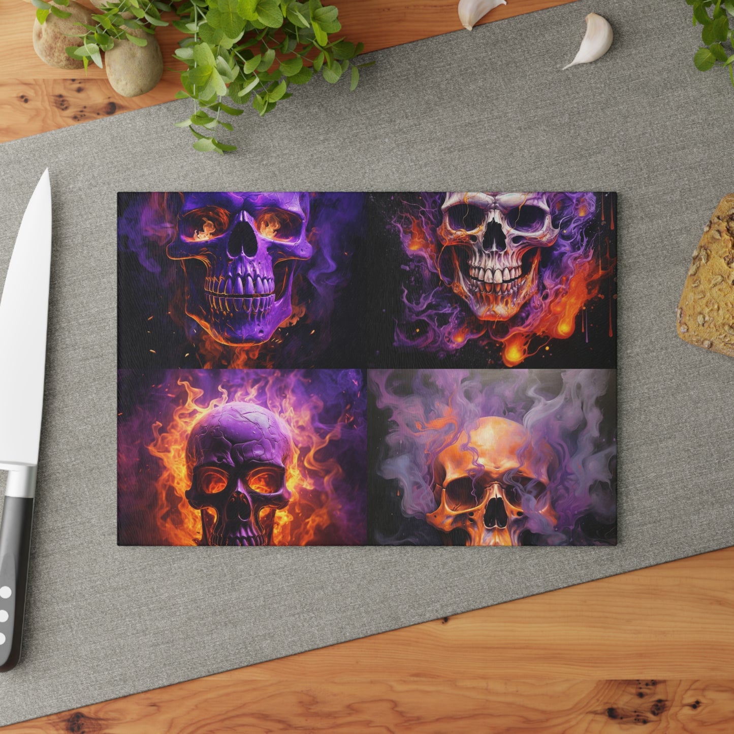 Glass Cutting Board Skull Flames 5